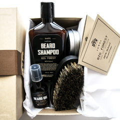 Beard Care Kit: Big Forest Beard Shampoo, Beard Oil, Beard Balm & Beard Brush - by OneDTQ - Best Beard Care