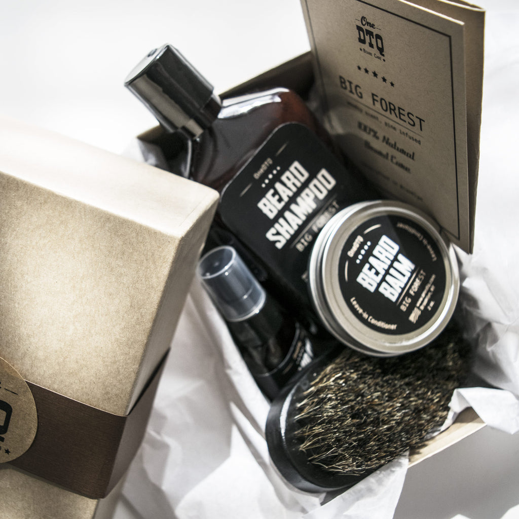 Beard Care Kit: Big Forest Beard Shampoo, Beard Oil, Beard Balm & Beard Brush - by OneDTQ - Best Beard Care
