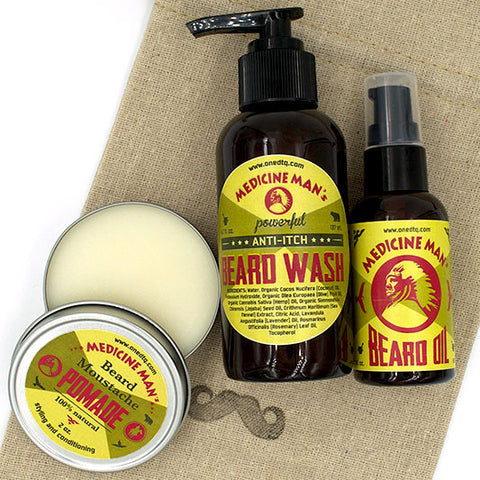 Medicine Man's Anti-itch Beard Care Kit: Beard Wash, Beard Oil and Beard/ Mustache Pomade - by OneDTQ - Best Beard Care