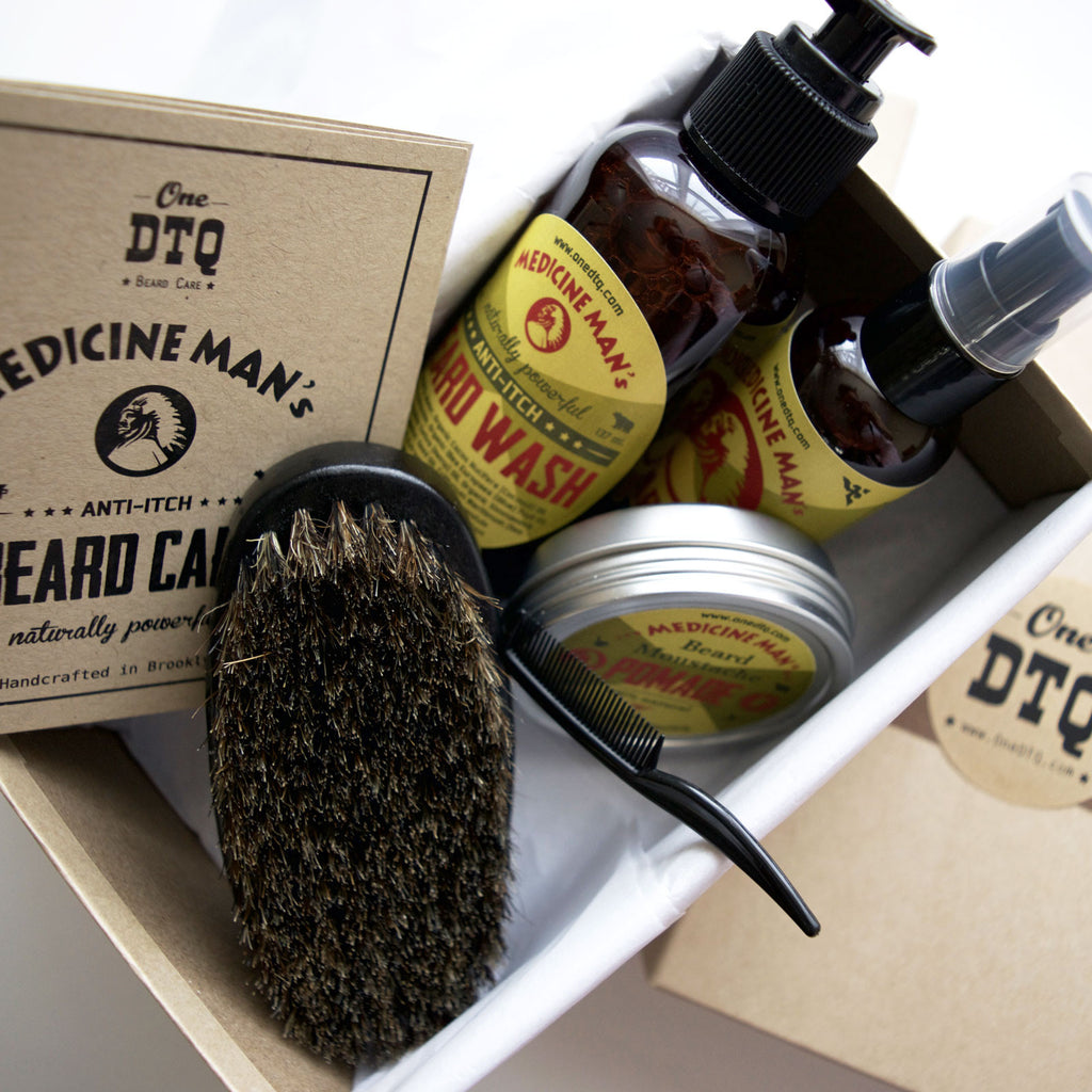 Medicine Man’s Anti-Itch Beard Grooming Kit: Beard Wash, Oil, Beard & Mustache Pomade, Beard Brush - Stops Beard Itch & Beard Dandruff - OneDTQ - Best Beard Care
 - 1